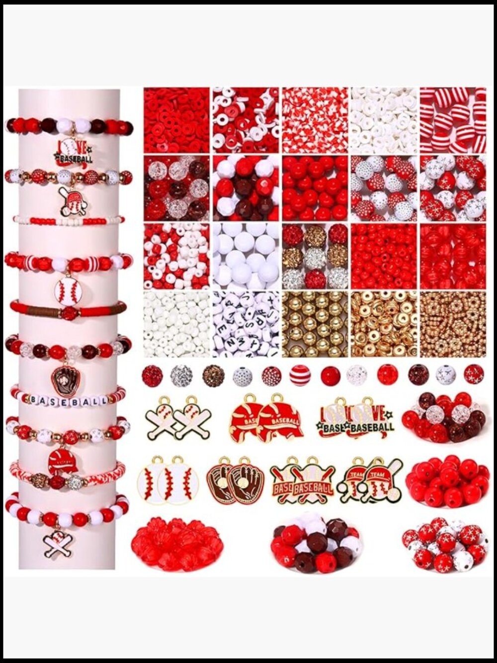 Baseball Beads Bracelet Making Kit Clay Heishi Crystal Letter Gold Spacer
